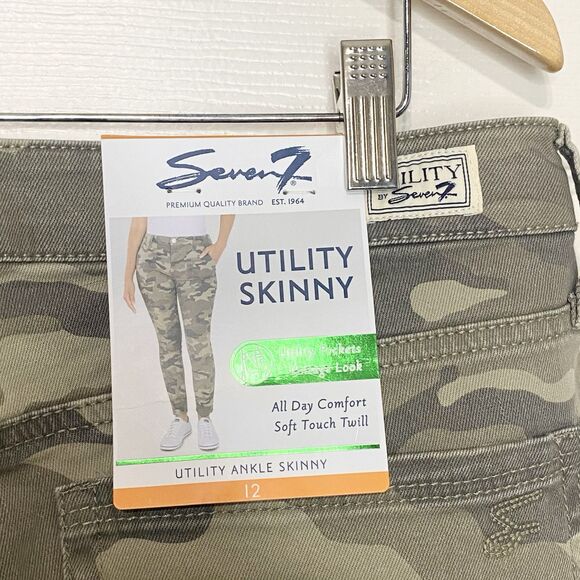 Seven7 Womens Size 12 Utility Ankle Skinny Jeans Green Camo Pockets Stretch - Picture 8 of 10
